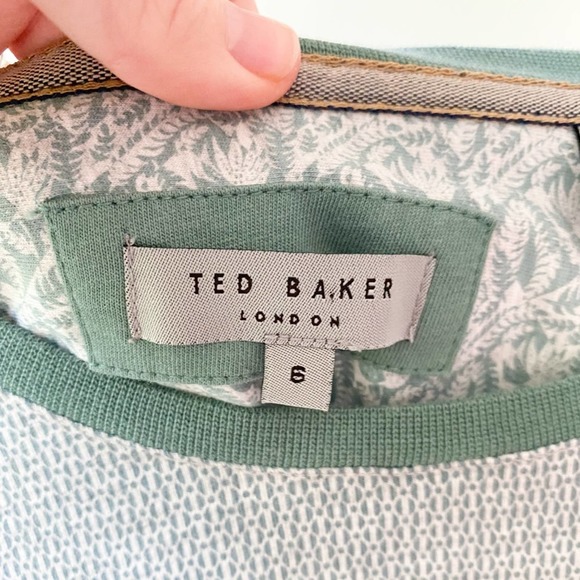 TED BAKER Men's Green/White Micro Pattern Chest Pocket Hicks Tee sz TB 6/US XL - Picture 5 of 8